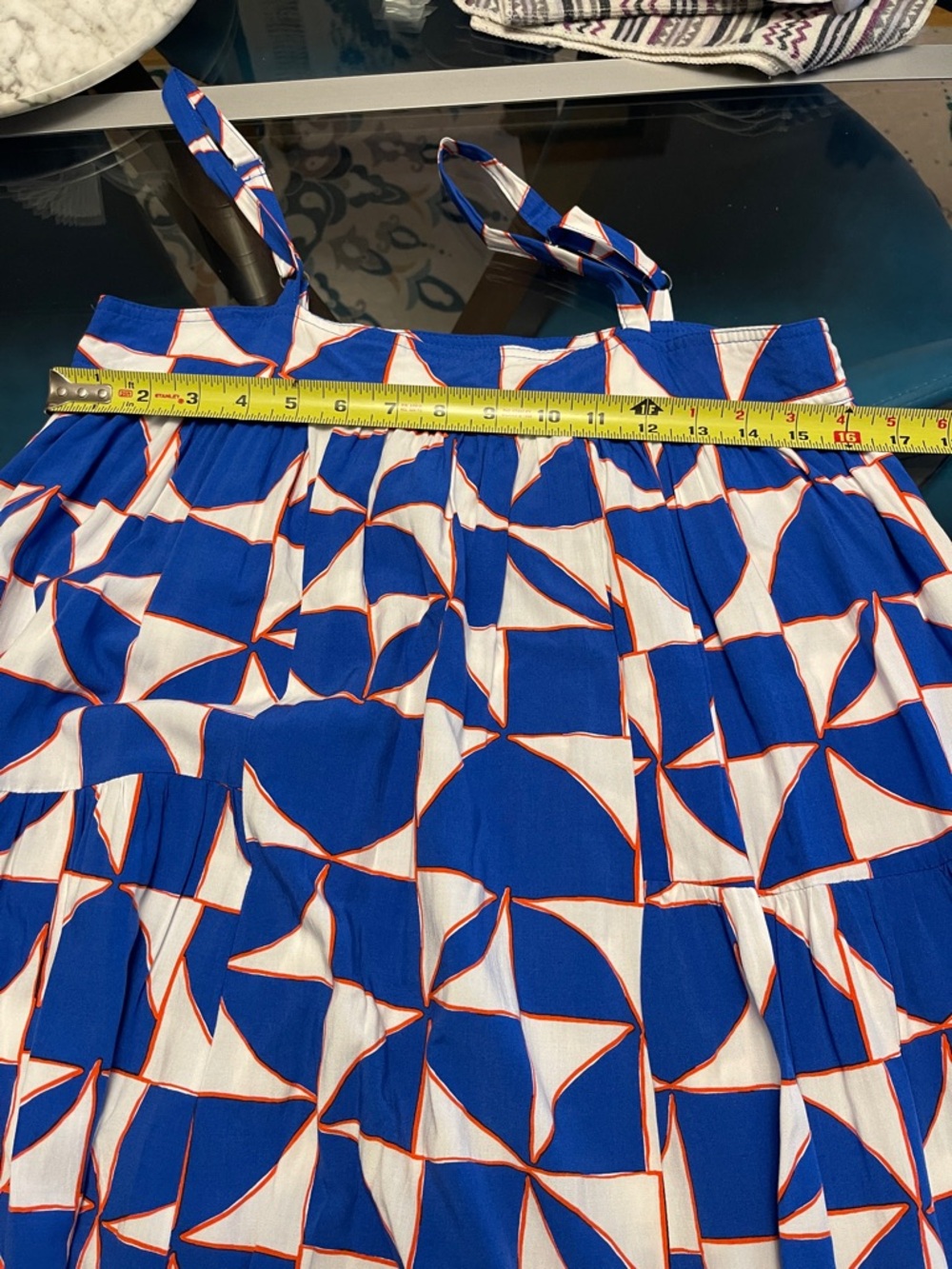 Women's Blue Geometric Tiered Maxi Dress - Picture 10 of 11